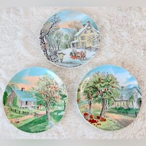 (3) Vintage Currier and Ives Decorative Cottagecore Wall Plates